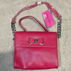 Betsey Johnson Hot Pink Red XODEVIN Shoulder Bag with Chain Strap NWT Bow Handle